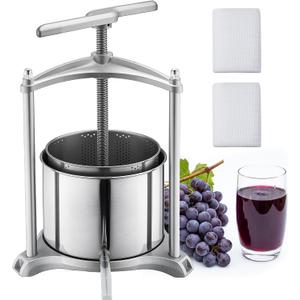 VEVOR Fruit Wine Press, 1.6 Gallon/6L, Stainless Steel Manual Juice Maker with Powerful T-Shaped Handle, Juice Making for Apple/Grape/Orange/Berry, Cheese/Tincture/Herbal Press, for Kitchen Home