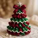 Crochet Christmas Tree Kit,Finished Product DIY Crochet Christmas Tree Kit Tree Bow Pearl Embellishment DecorationsSuitable for Christmas, Holidays, Parties Etc(Green+Red)