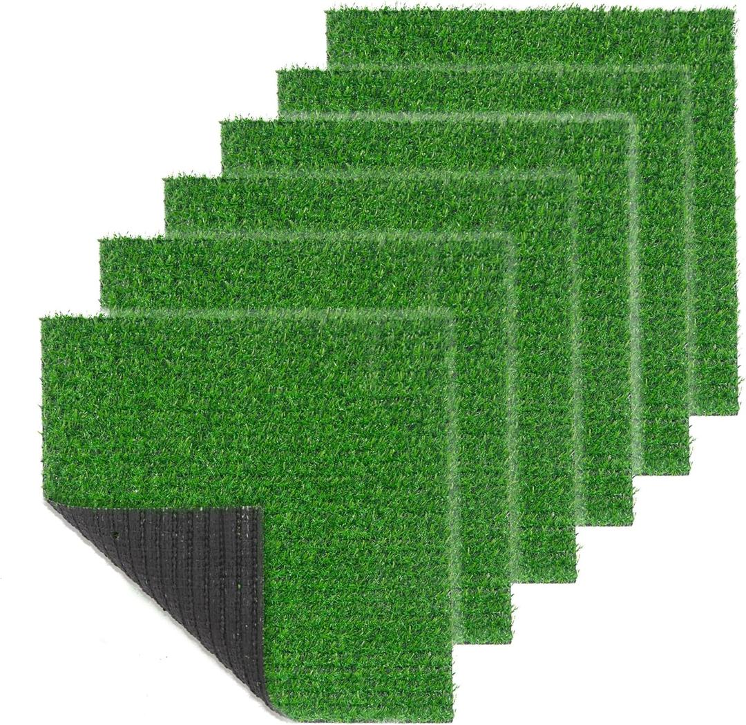 Artificial Grass Mat 12x12 Inch,Fake Grass Turf Patch,Synthetic Grass Indoor Outdoor,Patio Grass Tiles Realistic Grass Rug with Drainage Hole for Table Decoration, 17 pcs