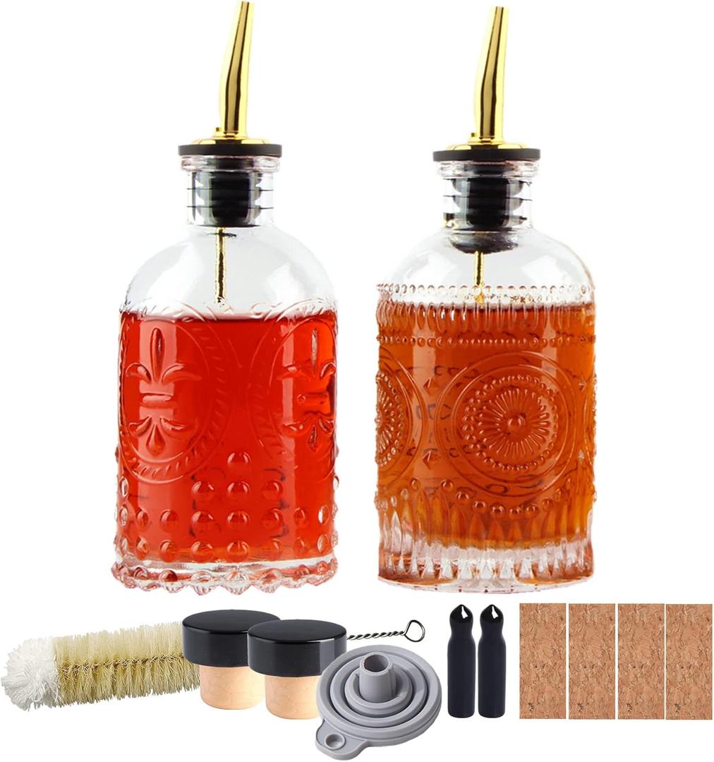 Coffee Syrup Dispenser Bottles Set 2 Pack 7 OZ Simple Small Syrup Bottles Set with Metal Pour Spout Ideal for Coffee Syrups, Condiments, Coffee bar, SC056 (2 pack)