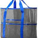 Mesh Beach Bag, Extra Large Beach Bags with 9 Pockets & Zipper Waterproof Lightweight Beach Tote for Beach/Pool Trip (Grey)