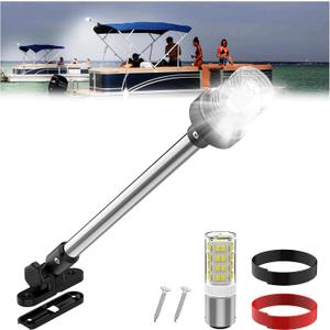 18-Inch Bimini Top Stern Light for Pontoon, Anchor Light Pontoon Boat Lights Waterproof IP67, 3 NM Visible White Rear Running Navigation Lights for Boats LED Marine (12-24V)