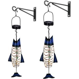 HONGLAND Patio Deals, Solar Lanterns Outdoor Waterproof, 2 Pack Metal Fish Lantern with Warm White LED Lights for Garden, Yard, Gifts for Fishermen & Holiday Decor