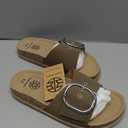 Women's Cork Sandals with Arch Support – Fashion Slides with Oversized Metal Buckle and Soft Microfiber Suede Upper – Comfortable Sandals for Wide Feet, High Instep, Swollen Feet 8.5
