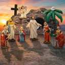RattanView 10 Pcs Lighted Easter Resurrection Scene Set Light up Jesus Tomb Nativity Scene Resin Figurines Spring Christian Home Figurine Easter Gifts for Religious Home Office Tabletop Gift