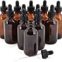 12, Amber, 2 oz Glass Bottles, with Glass Eye Droppers