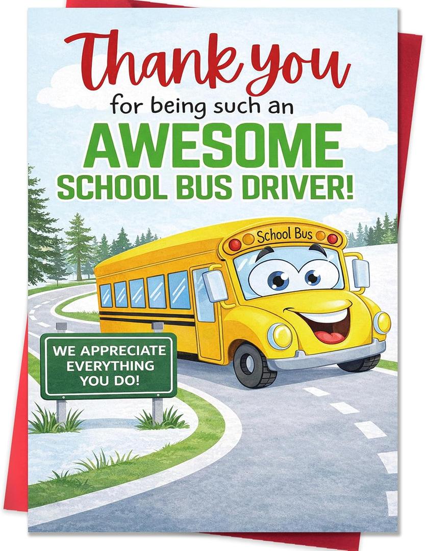 2 x Bus Driver Appreciation Gifts Card,School Bus Driver Thank You Card for Women Men,Appreciation Cards for School Bus Driver with Envelope