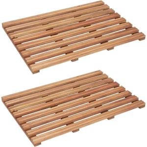 'vidaXL Beige Acacia Wood Non-Slip Bath Mats  9*12 - Water Bathroom or Sauna Room Mats with Slatted Design - Pack of 2