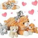 5 Pieces Cat Stuffed Animal with Babies, 1 Mommy Orange Cat Plush Toy Stuffed Cat with 4 Babies Plush Kittens, Stuffed Kitty Plush Toys for Kids Girls Boys Birthday Christmas Plush Gifts