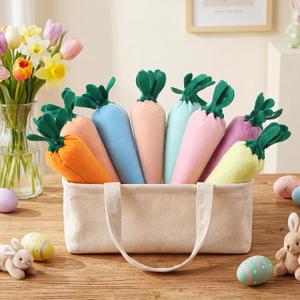 Skylety 8 Pieces Easter Artificial Carrots Decor Fake Fabric Carrot Rustic Nonwoven Stuffed Seasonal Vegetables for Bunny Spring Easter Baskets Vase Filler Tiered Tray DIY Farmhouse Decor (Pastel)