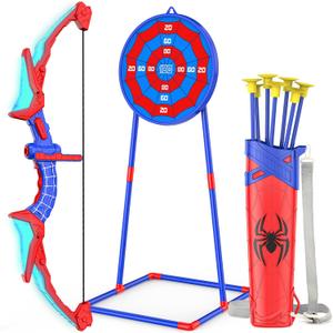 Bow and Arrow Set for Kids, LED Light Up Archery Set with 7 Suction Cup Arrows, Quiver & Standing Web Target for Indoor/Outdoor, Birthday Gifts Toys for 4 5 6 7 8 9 10 12 Year Old Boys Girls (Red)