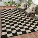 Black Beige Checkerboard Outdoor Rug 5 x 8 ft Checkered Plastic Straw Camping Mat Foldable Reversible Patio Carpet for Rv Deck Camper Porch Backyard Picnic Beach Outdoor Garden
