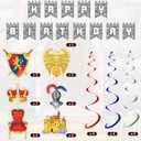 25 Pieces Medieval Birthday Banner Castle Party Supplies Knight Birthday Decorations Medieval Whirls Hanging Decorations Stone Wall Shield Armour Shield for Party Supplies
