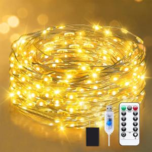 Fairy Lights Plug in, 40ft 100 LED Indoor Outdoor String Lights,Twinkle String Lights for Bedroom with Remote and Timer 8 Modes Starry Lights DIY Wedding Christmas Decoration Warm White