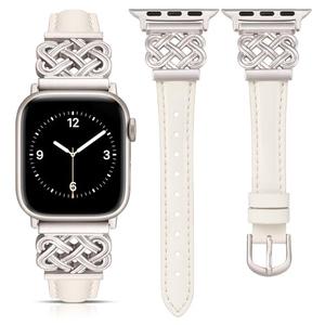 TOYOUTHS Compatible with Apple Watch Bands Women 38/40/41/42mm Dressy Slim Thin Leather Strap with Celtic Knot Interlock Buckle Bracelet for iWatch Series 11 10 9 8 7 6 5 4 SE 3 2 1, Beige/Starlight