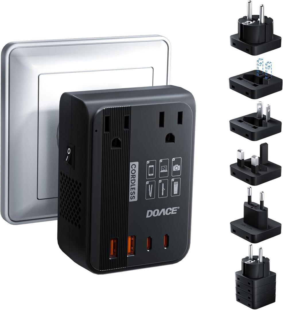 DOACE 350W Voltage Converter US to Europe - 220V to 110V Converter for European Travel, Power Converter Adapter Combo with PD Chargers for Hair Straightener Shaver Toothbrush CPAP Laptop Camera Phone (Black)