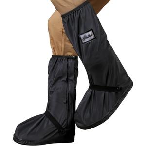 Waterproof Rain Boot Shoe Cover with Reflector Reusable & Foldable (Large, Black)