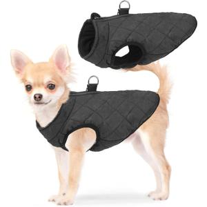 SCENEREAL Winter Dog Vest Coat with Harness Built In, Warm Puppy Jacket for Small Medium Dogs, Cold Weather Coat with Zipper, Fleece Puffer Vest Windproof Snow Clothes (S(Chest 14")-Regular, #1 Black-Matte)