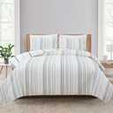 Market & Place 3 Piece Reversible Quilt Set with Shams | All-Season Soft & Lightweight Bedspread with Modern Striped Pattern | Sofia Collection (King, Ivory/Grey)