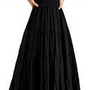 PRETTYGARDEN Women's Casual Summer Midi Dress Puffy Short Sleeve Square Neck Smocked Tiered Ruffle Dresses M