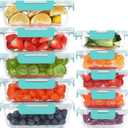 KOMUEE 10 Pack Glass Food Storage Containers, Meal Prep Containers with Lids, Airtight Glass Lunch Boxes, Freezer, Oven, and Microwave Safe, Green