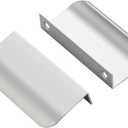 Ravinte 10 Pack Finger Pulls for Cabinets - 64mm/2.52" Hole Center Tab Handle Silver Edge Pulls - Concealed Handles for Kitchen Drawer - 80mm/3.15" Length