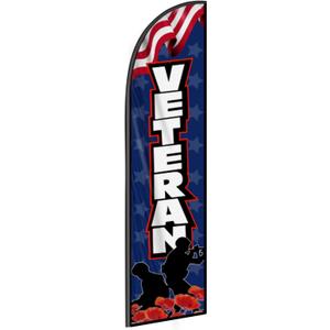 Veteran Feather Flag Banner - 11.5x2.5 Ft Veterans Day Swooper Flag for Outdoor Events -Thank You Veterans Patriotic Signs Windless Full Sleeve Banner for Outside Yard Decoration (Only Flag)