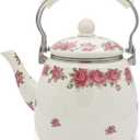 Enamel Teapot floral,Large Porcelain Enameled Teakettle,Colorful Hot Water Tea Kettle pot for Stovetop,Small Retro Classic Design (3.3L, style3)