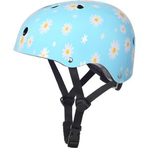 Toddler Kids Bike Helmet,Adjustable for Child Boys Girls,Multi-Sport & Ventilation for Bicycle Scooter Skateboard Skate (S: 48-54 cm / 18.9"-21.3", Skyblue daisy)