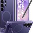 TORRAS Strong Magnetic & Seamless Stand for Samsung Galaxy S26 Ultra Case, Fit for MagSafe, MilGrade Drop Protection, Kickstand for Samsung Galaxy S26 Ultra Case, Translucent Back/Purple Edge