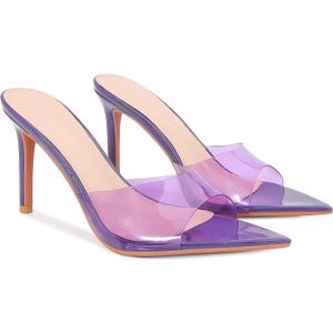 Women'S Clear Pointed Open Toe Stiletto Heel Slide Sandals Fashion Sexy Slip On Transparent Strap High Heels Mules Summer Backless Party Wedding Prom Dress Shoes, 37