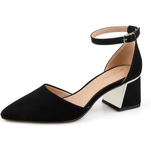 BCTEX COLL Womens Pointed Toe Pumps Shoes Ankle Strap Chunky Low Heels Metal Lined Sandals Designed for Women 7