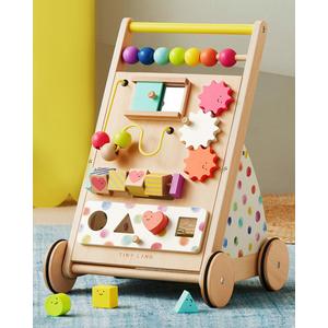 Tiny Land Wooden Baby Walker with Adjustable Speed, Montessori Activity Push Walker Toy for Toddlers, Colorful Learning Walker for Boys & Girls (Rainbow)