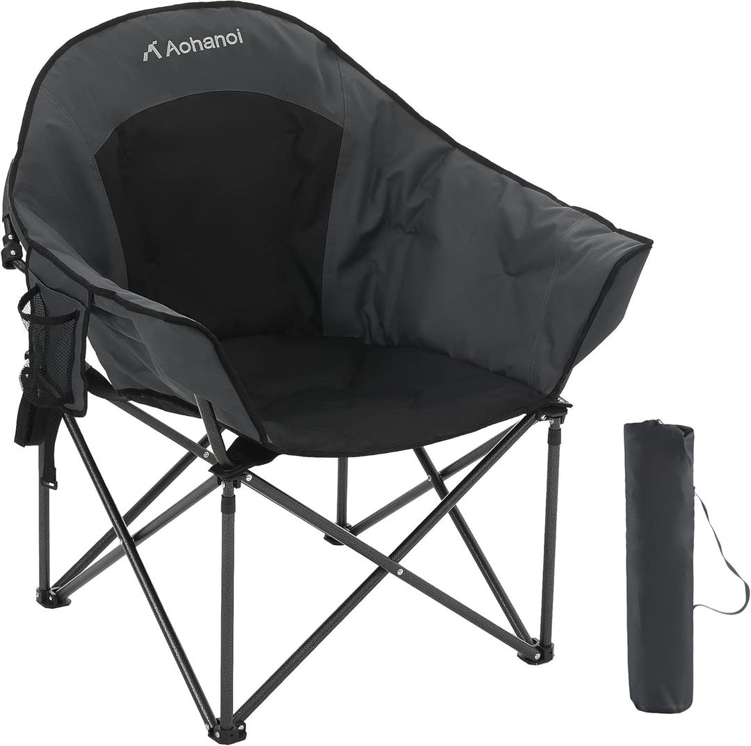 Oversized Camping Chairs, Camp Chairs, Camping Chairs for Heavy People, Padded Outdoor Folding Moon Chairs with Extra Wide Seats, Lawn Chairs Folding Supports up to 350lbs (Black)