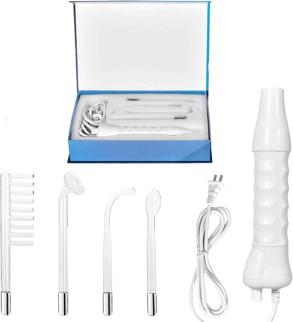 Portable Handheld Facial Skin Therapy Wand Machine with 4 Different Electrode Glass Tube Accessory Attachment
