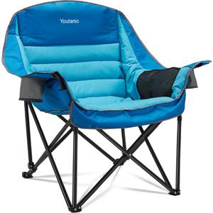 Oversized Camping Chair, Portable Folding Camping Chairs with Side Pocket, Cup Holder and Carry Bag, Heavy Duty Outdoor Camping Chairs for Adults, Fishing, Sports, Trip, up to 400lbs, Style 1 (Blue)