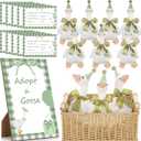 One Silly Goose Birthday Decoration 10 Sets 12 Inch Soft Goose Stuffed Animal Hat Adoption Cards with Wood Table Decor Adopt Birthday Gifts(Green)