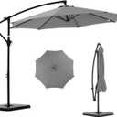 NEWBULIG 10FT Patio Umbrella, Offset Cantilever Outdoor Patio Table Umbrella, UV Protection, Fade Resistant Fabric, Easy Tilt Adjustment for Pool, Deck, Garden, Backyard (10ft-with 4 Bases, Gray)