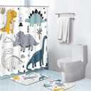 Britimes 3Pcs Bathroom Set, 72" x 72" Dinosaur Dragon Cartoon Dino Waterproof Polyester Shower Curtain with Non-Slip Rugs and Bath Mat for Kids Bathroom Decor Set