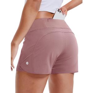 MIER Women's 2 in 1 Running Athletic Shorts High Waist with Liner 3" | Back Zip Pocket & Phone Pockets, Soft Stretch, Quick Dry, Side Split, Elastic Drawstring, Jogging Pickleball Machine Washable (Pink, XL)