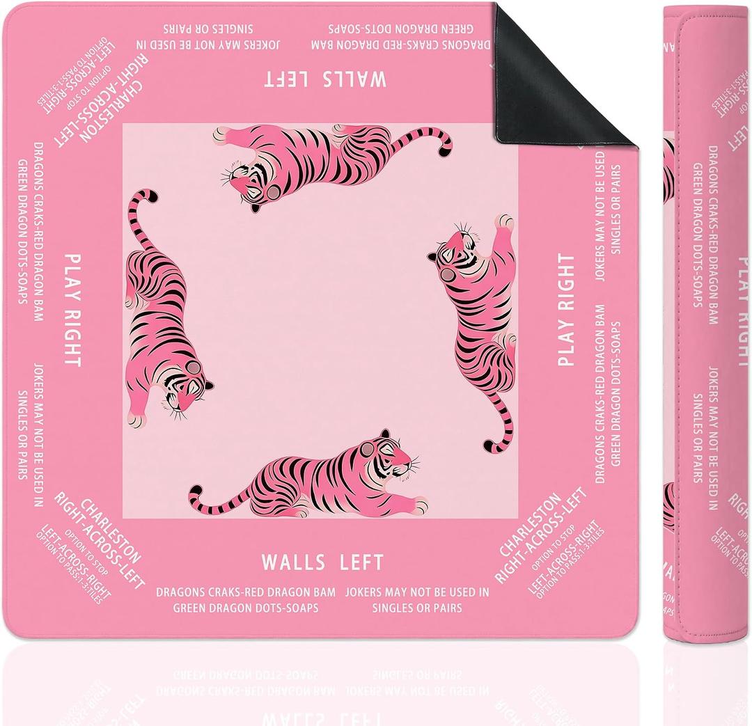 Hot Pink Tiger Mahjong Mat for Table, Funky Preppy Pink Aesthetic Tiger 31.5" x 31.5" Non-Slip & Noise Reduction Mahjong Mat for Poker Dominoes Cards & Board Games