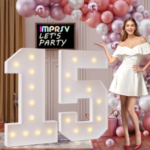 imprsv 4FT Marquee Numbers 15,DIY Light Up Numbers for 15th Birthday Decorations, Party Decorations,Anniversary Party Decor,Mosaic Number for Balloons Number 15,Pre-Cut Foam Board Kit