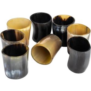 Handicrafts Home Handmade Horn Shot Glasses Set of 8, 3 oz Natural Viking Drinking Whiskey Shots for Cocktails & Parties- Medieval Decor Gift Set for Men & Groomsmen, Unique Bar Shot (Plain)