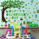 Zonon 120 Pcs St Patricks Day Bulletin Board Decorations Shamrock Horseshoe Gnome Leprechaun Cutouts St Patrick's Classroom Decorations with 12 Sheet Glue Points for Home Office Chalkboard Wall Window