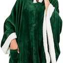 PAVILIA Wearable Blanket for Adult Women, Cozy Plush Fleece Blanket Poncho Cape with Hood, Super Soft Shawl, Angel Wrap Throw for Office, (Emerald Green, XXL)