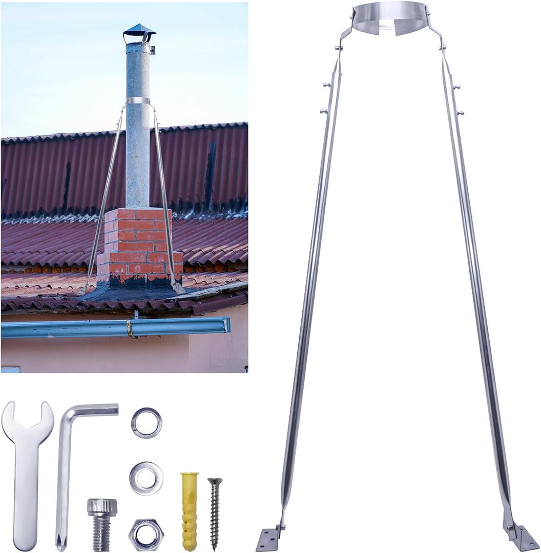 8" Chimney Support Bracket Kit, 45-74 Inch Adjustable Chimney Roof Support,304 Stainless Steel for Securing 8" Diameter Stove Pipe