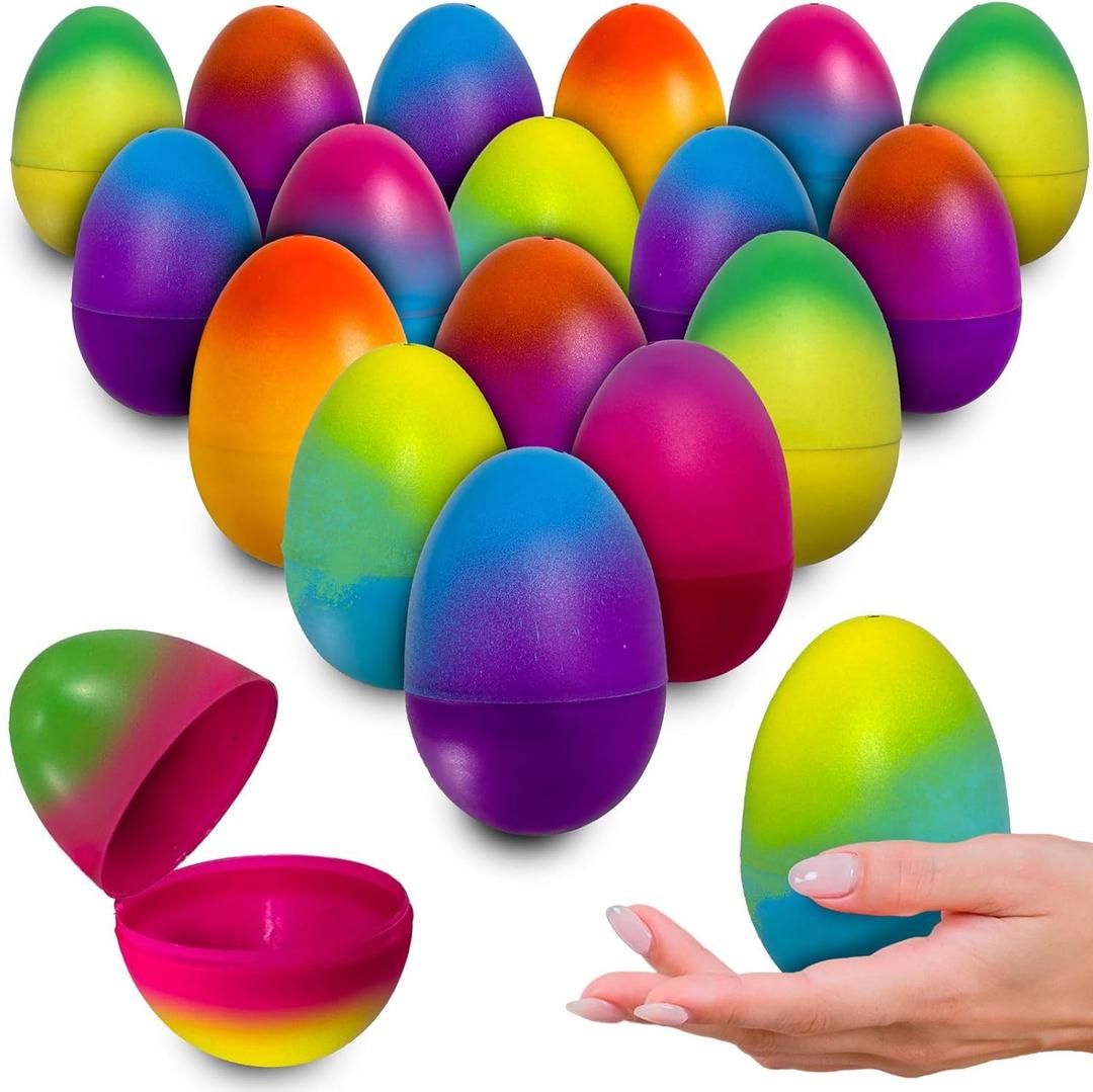 stargo 32 Pack - Plastic Easter Eggs Empty 3.2 Large Plastic Eggs Fillable For Easter Egg Hunt, Easter egg basket, Party Favor, Surprise Egg. Set of Bright Multicolored Ombr Eggs