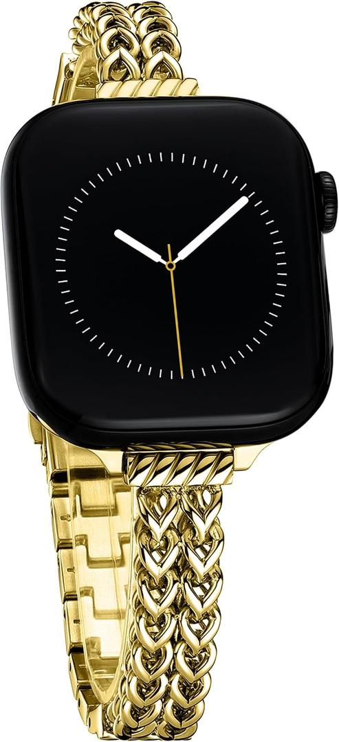 Slim Chain Watch Band for Apple Watch Series 11, 10, 9, 8, 7, 6, 5, 4, 3, 2, 1, SE 3/2/1 Women, Stainless Steel Metal Band for Apple Watch 40mm 41mm 42mm 38mm 44mm 45mm 46mm for iWatch