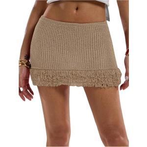 SweatyRocks Women's Fringe Bodycon Mini Skirts Y2K Boho Low Waist Knit Skirt Streetwear, S