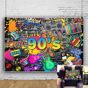 90s Backdrop for Party Decorations Hip Hop Graffiti Brick Wall Back to 90's Photography Background for Photoshoot Adults Birthday Backdrop Banner Photo Booth Props 7x5ft